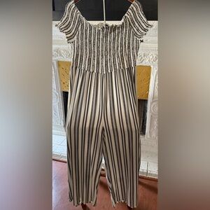 Pre-Loved Smocked Off-Shoulder Wide-Leg Jumpsuit in Black & Cream Stripe